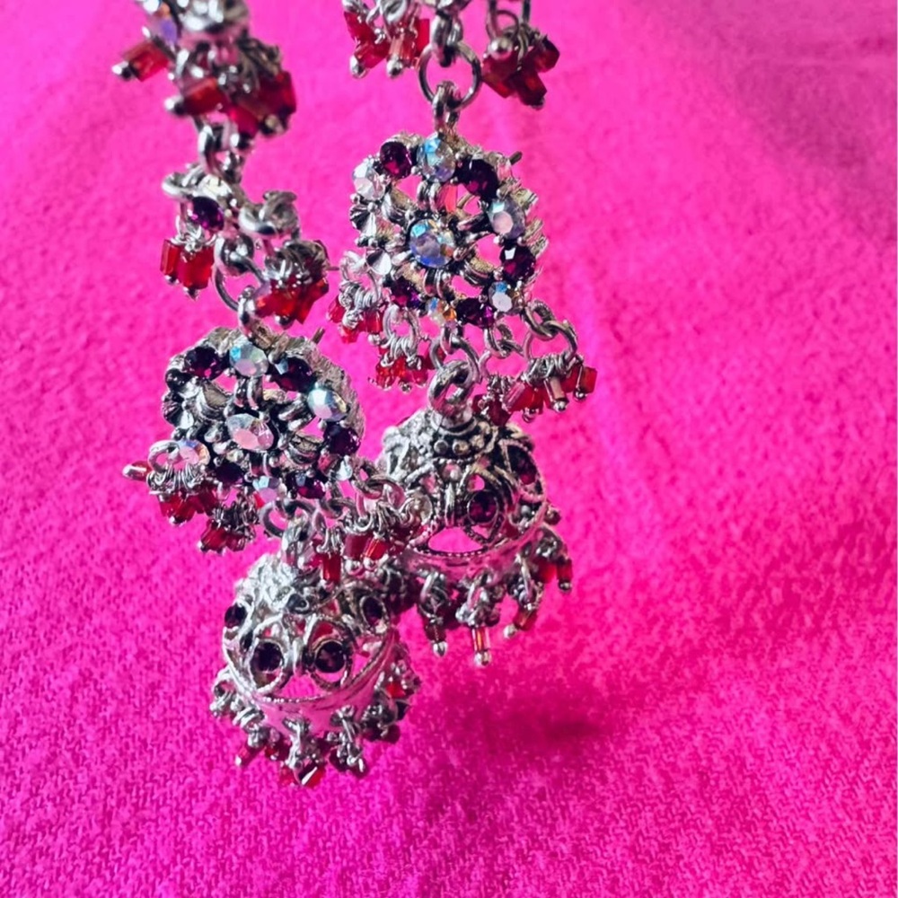 Elegant Silver and Red Dangle Earrings